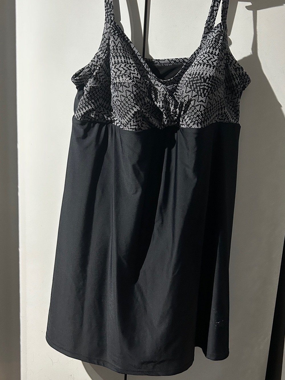 Source Unknown Black Swimdress with Black & White Printed Bust